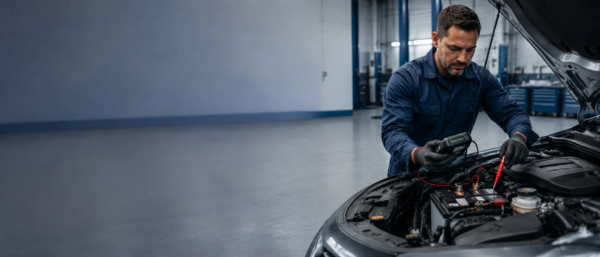 Teste elétrico da bateria de um automóvel
